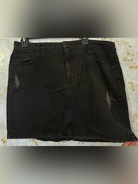 Distressed Black Denim Relaxed Skirt - Women's